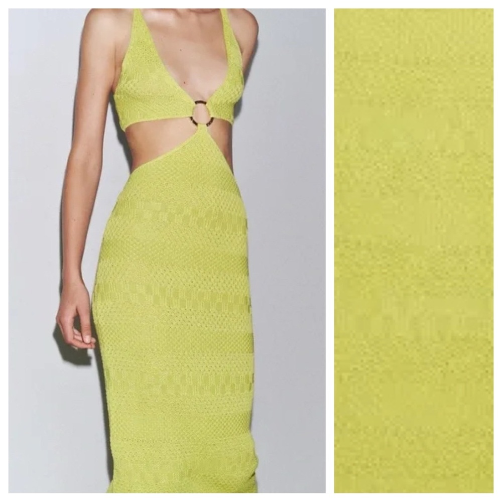 NWT. Zara Lemon Mid-Length Knit Dress with V-neck. Size S. - Picture 3 of 8